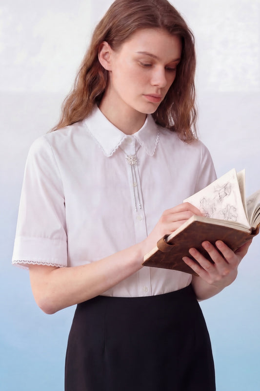 G2000 WOMAN-soft-modal-blend-shirt-collar-short-sleeve-dress-shirt-61221793-White