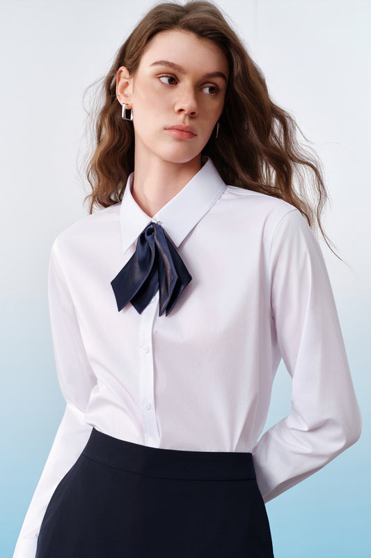 G2000 WOMAN-easy-ironing-shirt-collar-long-sleeve-dress-shirt-with-detachable-necklace-61223190-White