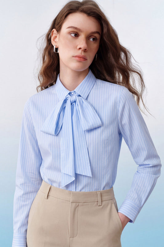 G2000 WOMAN-100%-cotton-shirt-collar-long-sleeve-dress-shirt-with-detachable-accessory-61223220-Blue