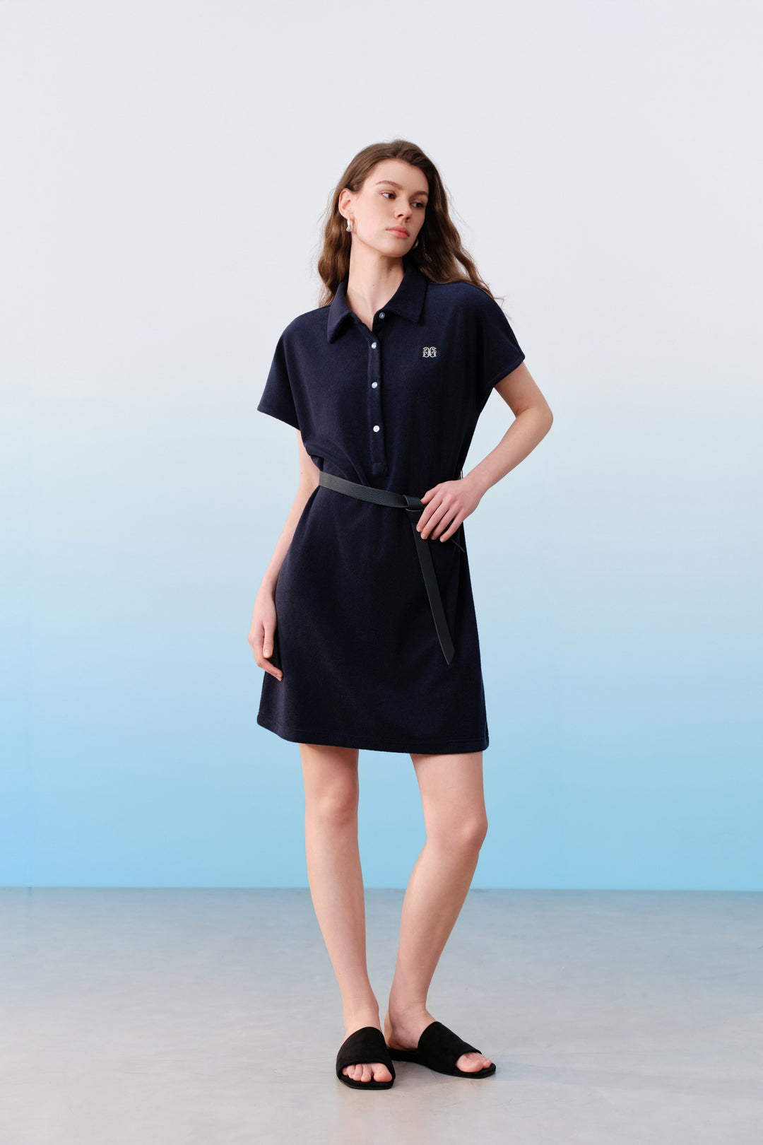 Polo Neck Short Sleeve Dress With Belt