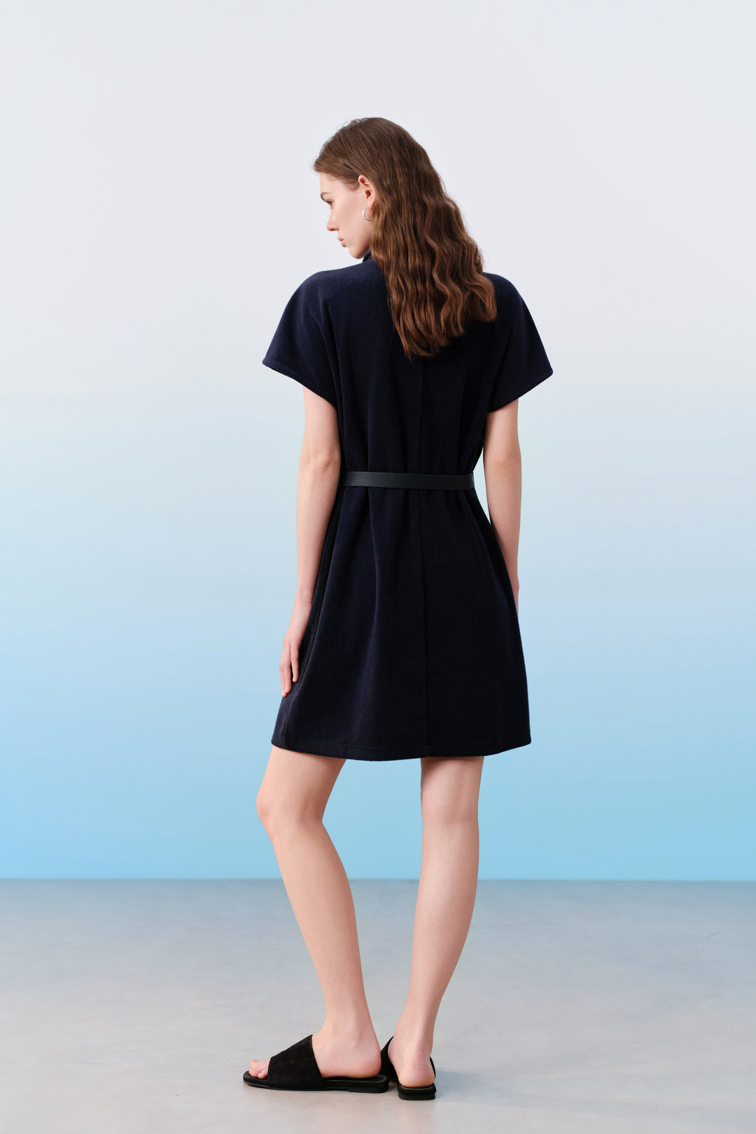Polo Neck Short Sleeve Dress With Belt