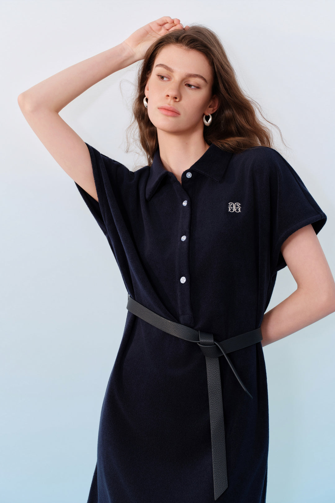 Polo Neck Short Sleeve Dress With Belt