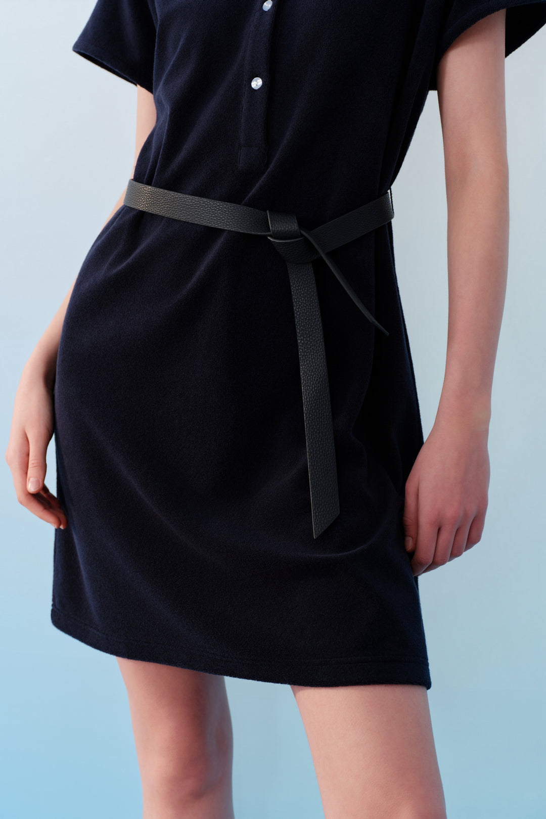 Polo Neck Short Sleeve Dress With Belt
