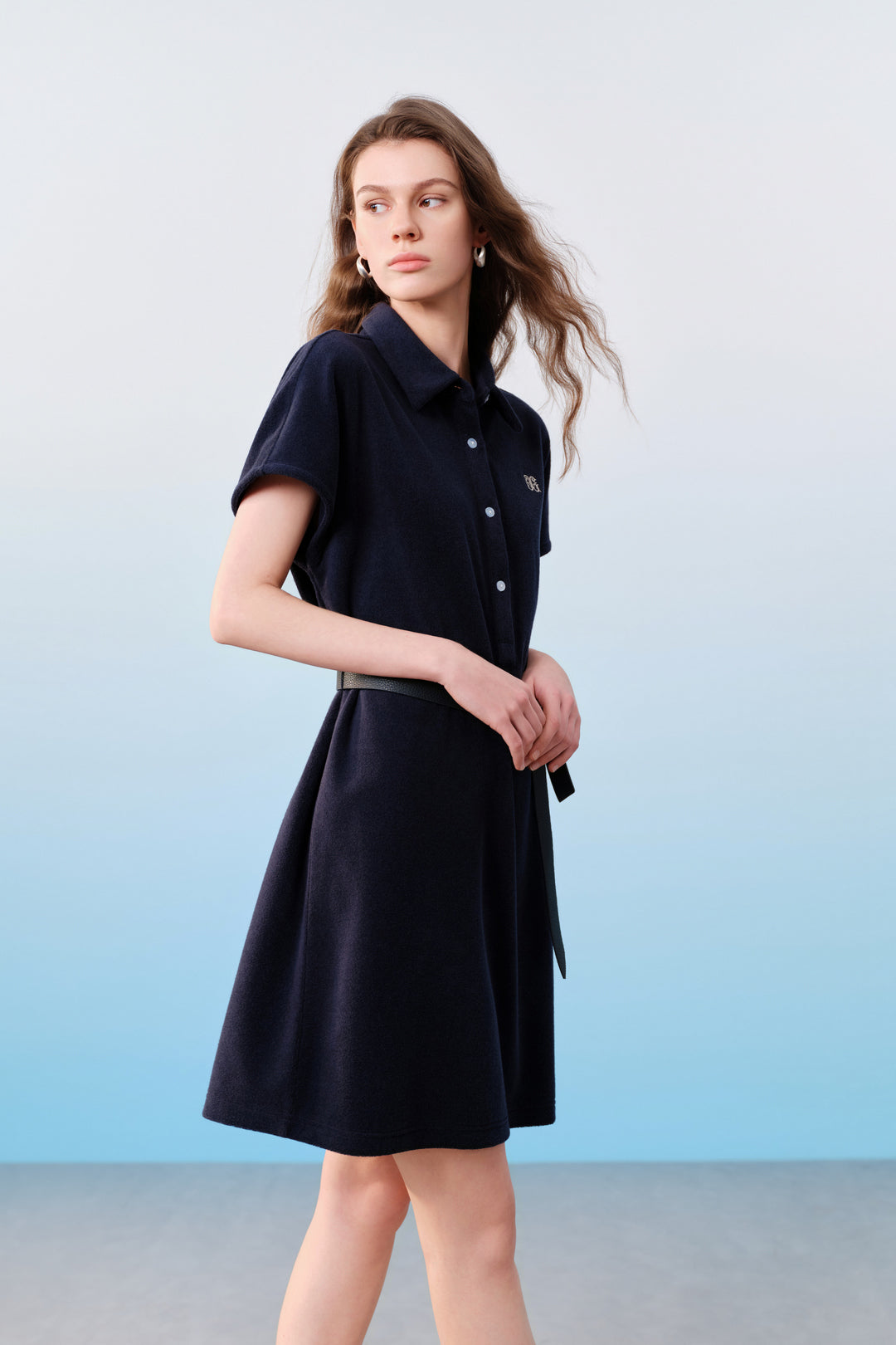 Polo Neck Short Sleeve Dress With Belt
