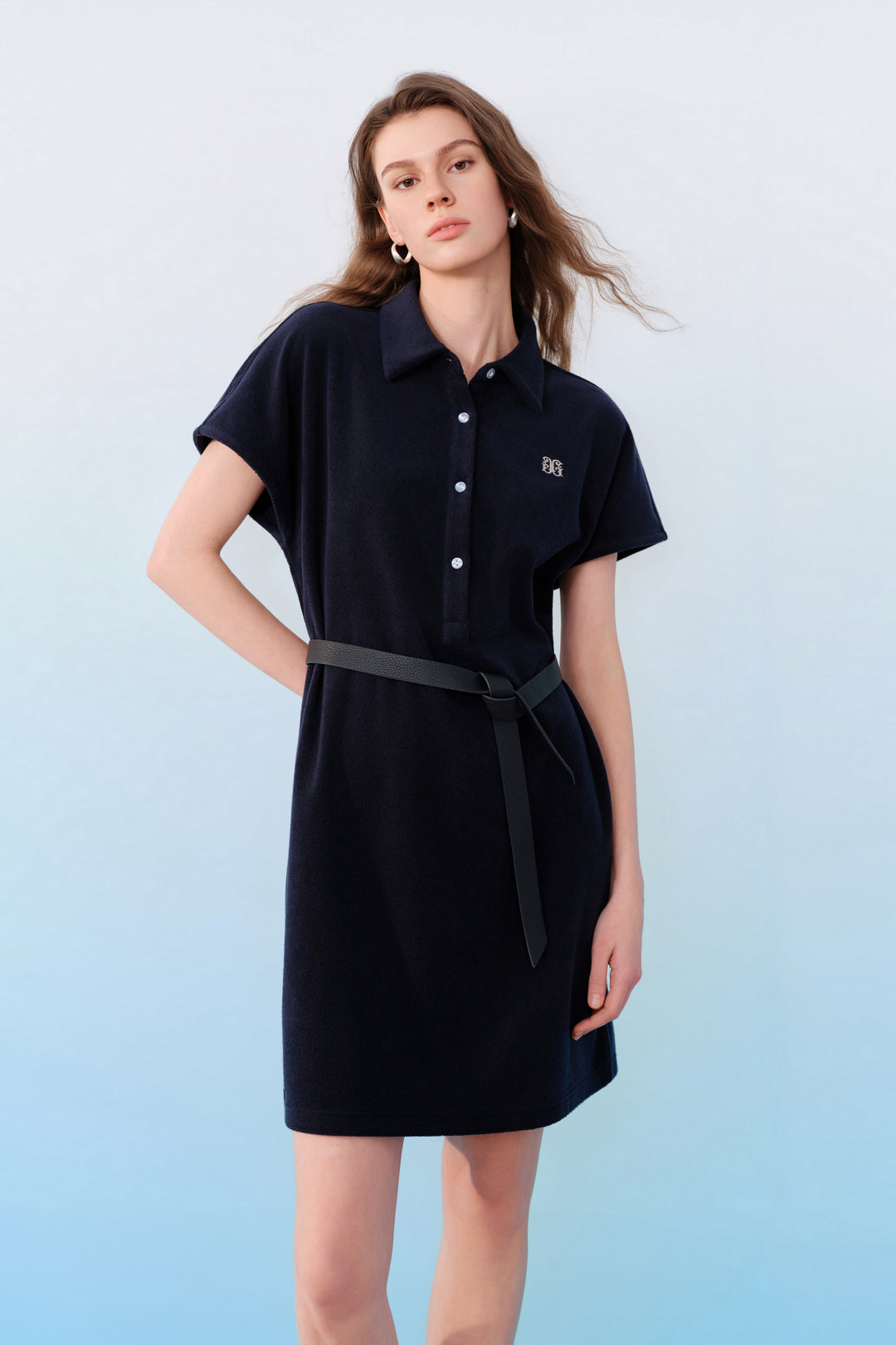 Polo Neck Short Sleeve Dress With Belt
