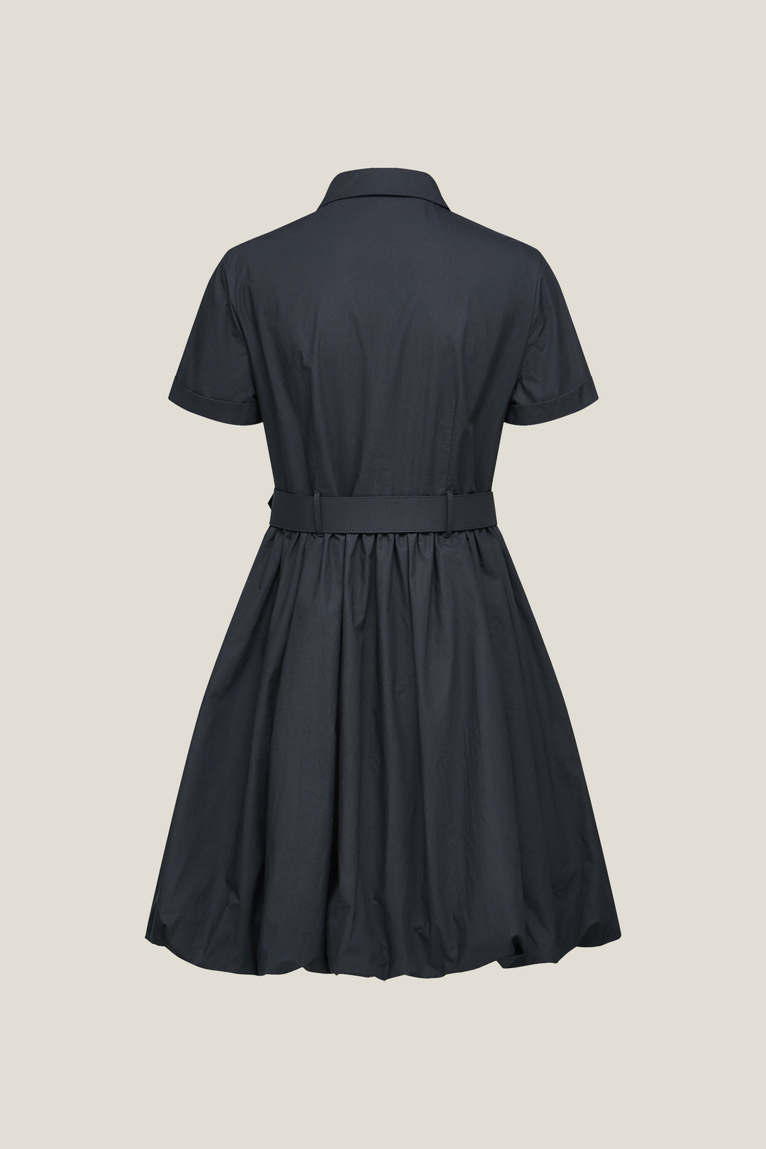 100% Cotton Shirt Collar Dress With Shirt Collar Bubble-Hem Dress