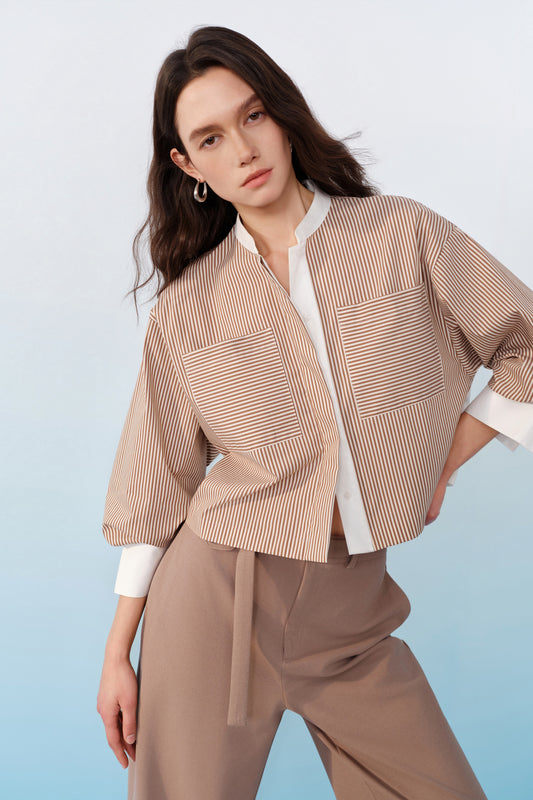 G2000 WOMAN-stand-collar-casual-shirt-61233827-Brown