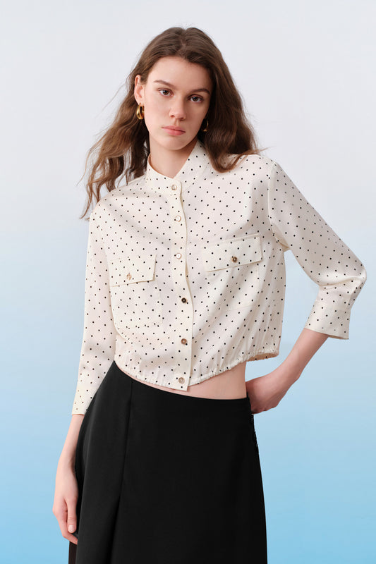 G2000 WOMAN-stand-collar-three-quarter-sleeve-blouse-with-detachable-self-fabric-tie-61241611-White