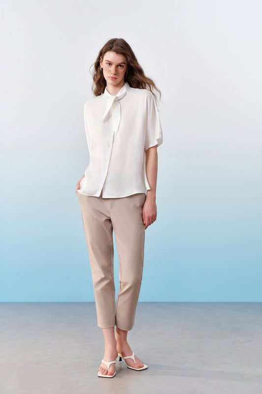 企領延伸袖襯衫(配可拆卸迷你圍巾)