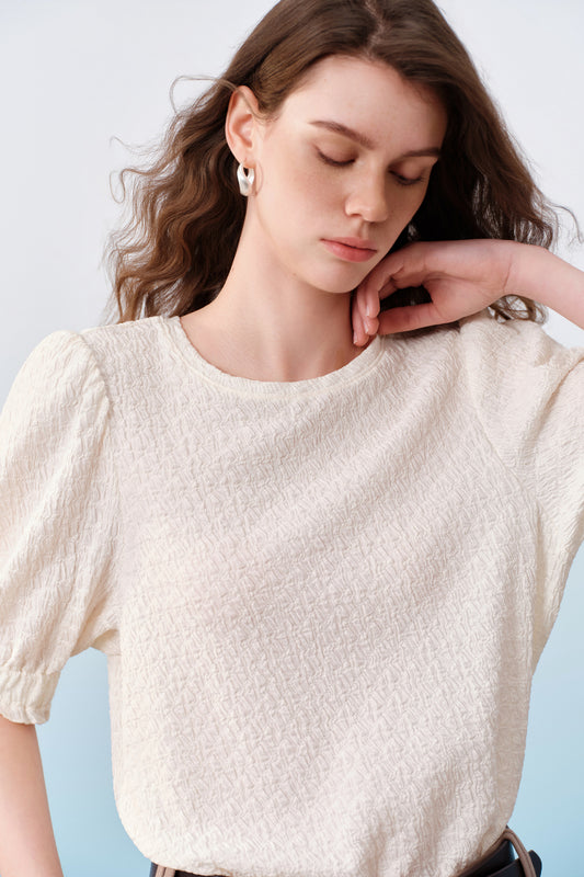 G2000 WOMAN-round-neck-elbow-sleeve-cut-and-sew-top-61241800-White