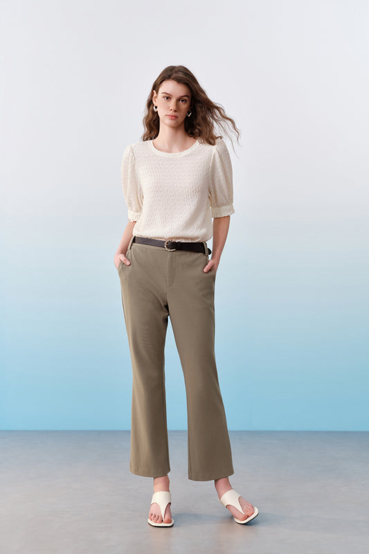 圓領中袖切駁衫