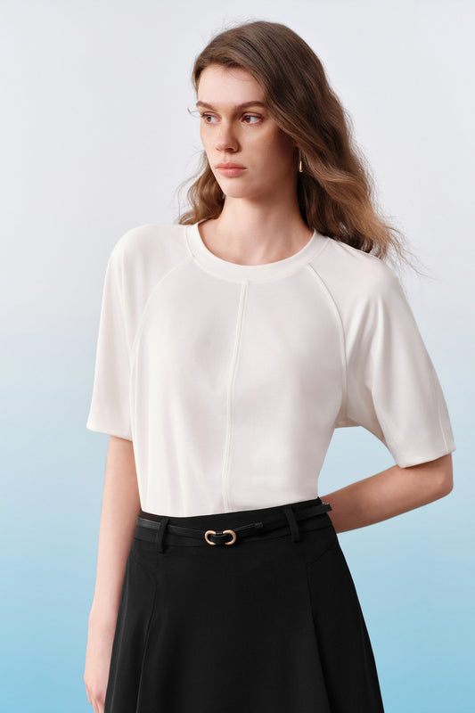 G2000 WOMAN-round-neck-elbow-sleeve-cut-and-sew-top-61242727-White