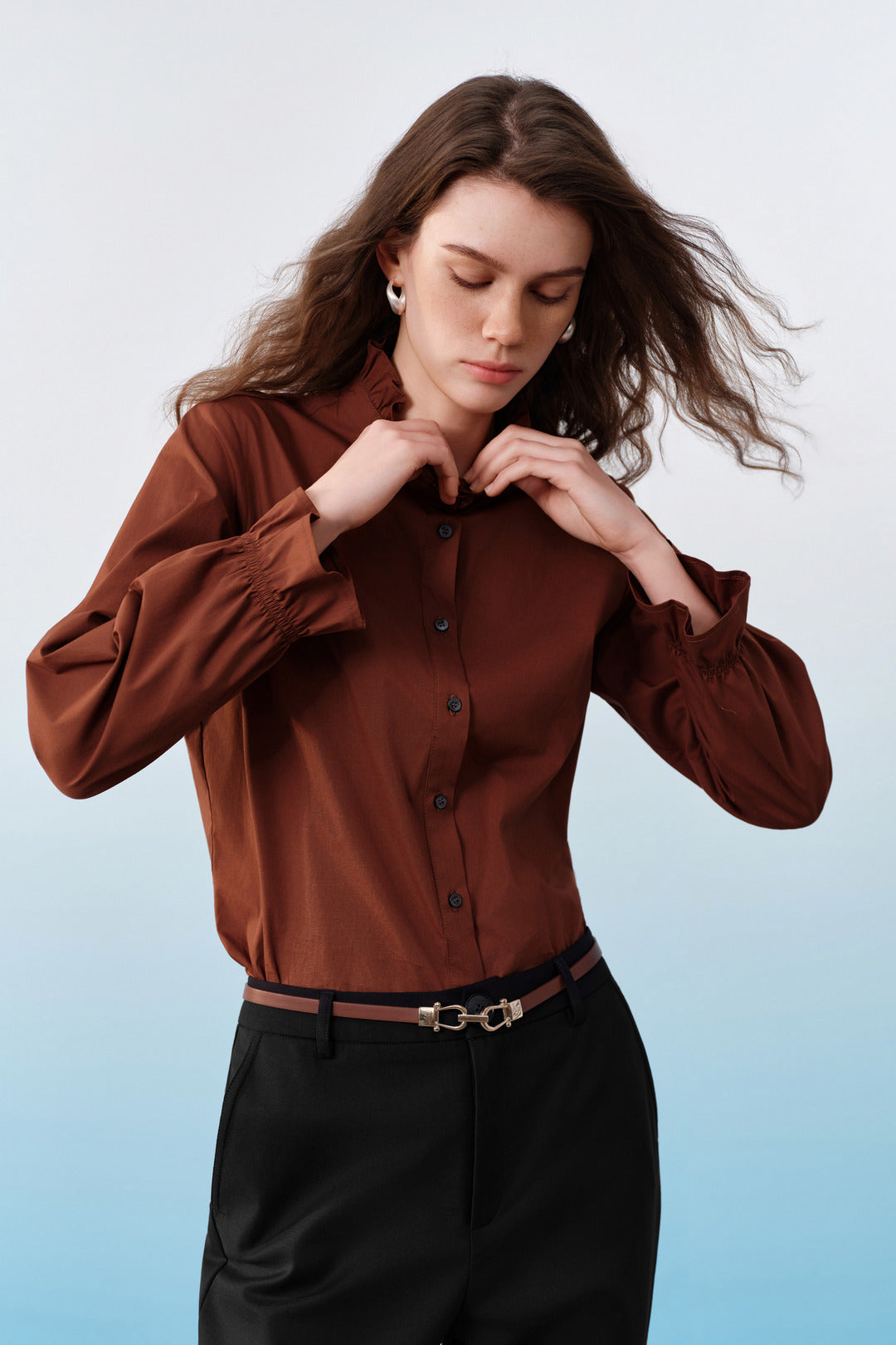 G2000 WOMAN-stand-collar-blouse-61243111-Brown