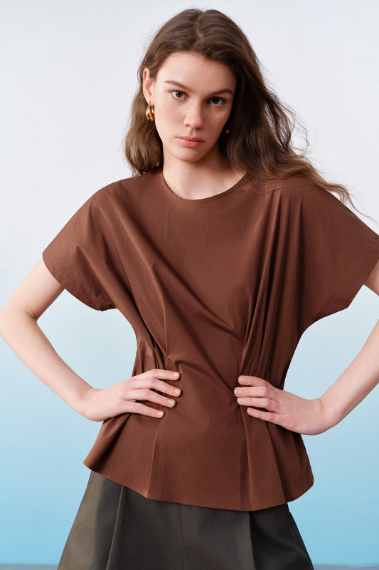 G2000 WOMAN-round-neck-extended-sleeve-blouse-with-seam-detail-on-waist-61243411-Brown