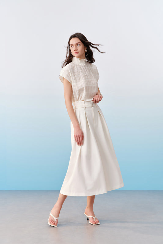 G2000 WOMAN-stand-collar-with-smocking-blouse-61243601-White
