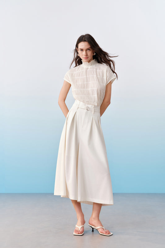 Stand Collar With Smocking 企領配縮褶繡襯衫