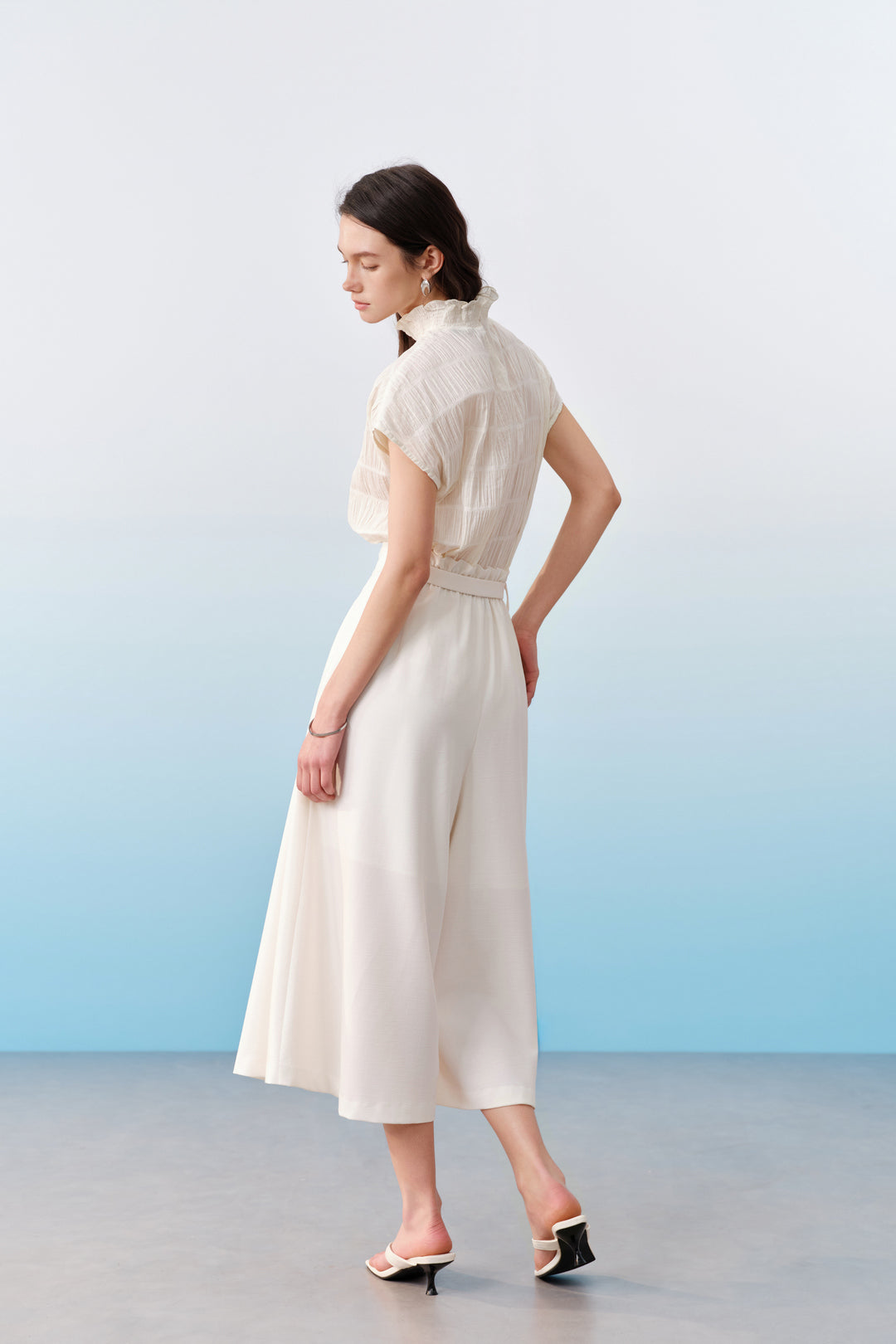 Stand Collar With Smocking Blouse