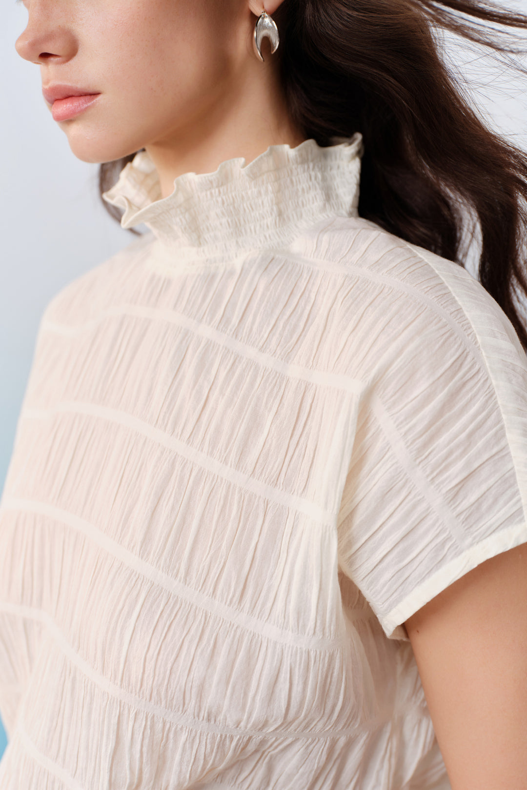 Stand Collar With Smocking Blouse