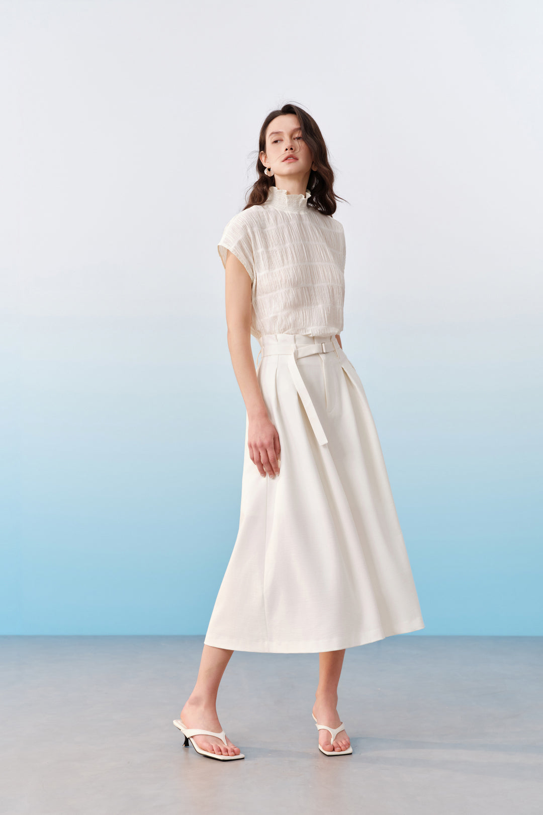 Stand Collar With Smocking Blouse