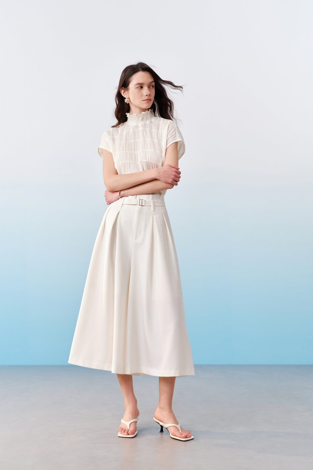 Stand Collar With Smocking Blouse