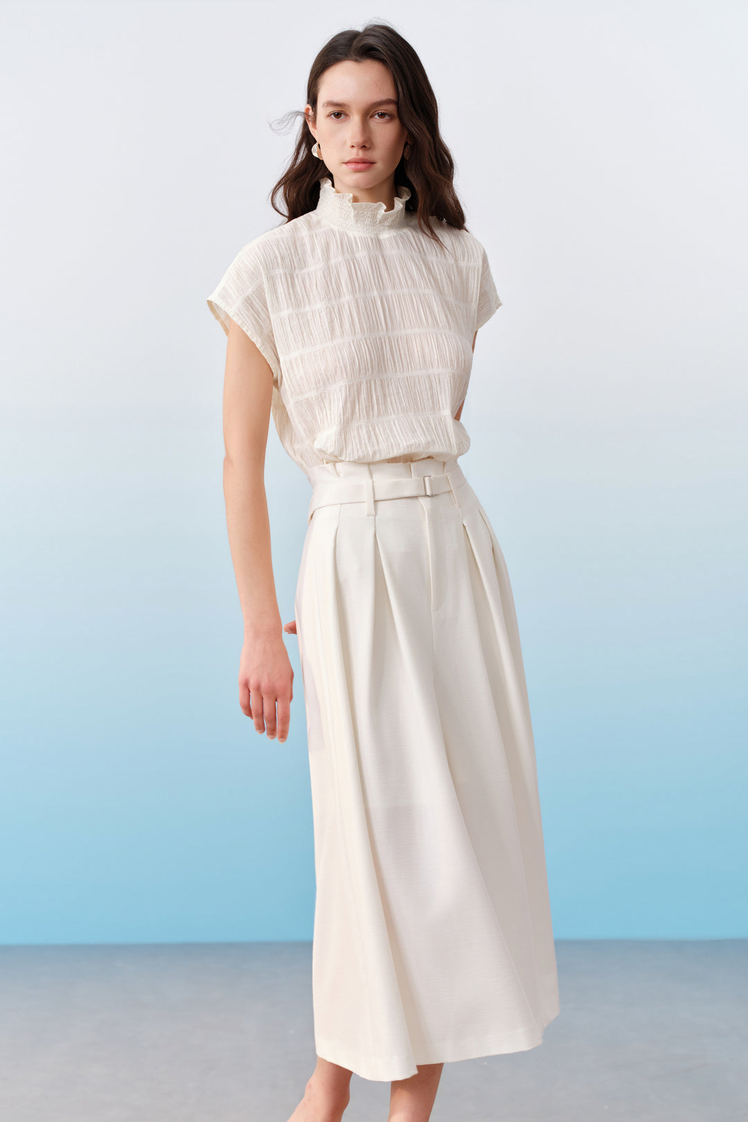 Stand Collar With Smocking Blouse