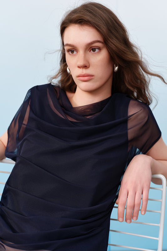 G2000 WOMAN-asymmetrical-draped-collar-cut-and-sew-top-61243780-Blue