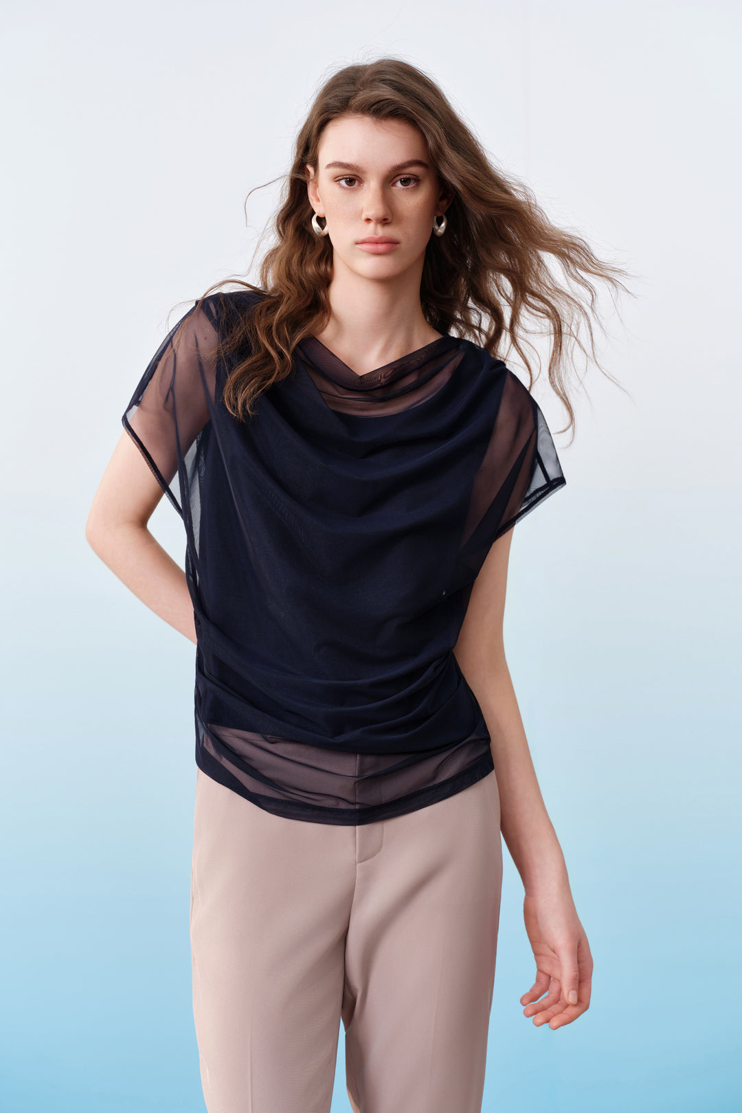 Asymmetrical Draped Collar Cut and Sew Top