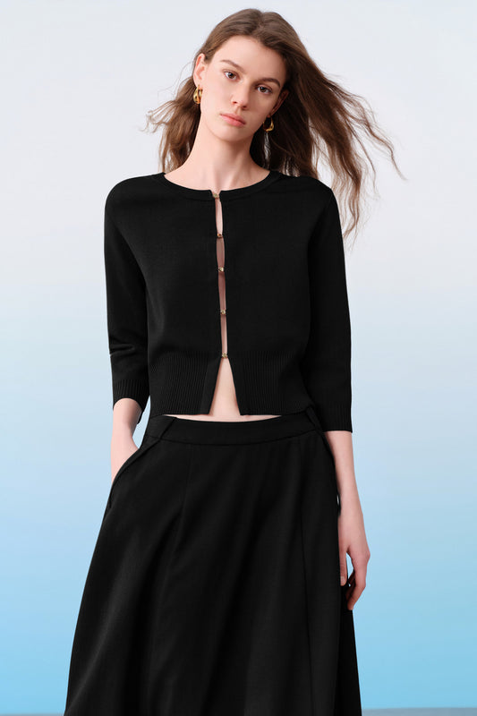 G2000 WOMAN-machine-washable-ribbed-round-neck-cardigan-61276311-Black