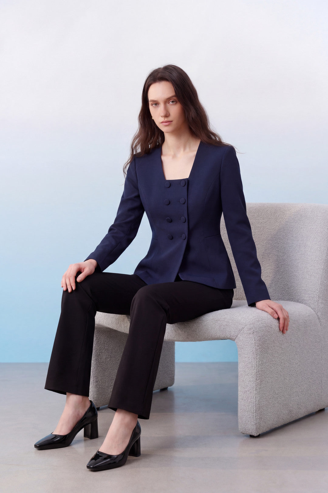 BLAACK WOMAN-blaack-square-neck-long-sleeve-blazer-61911730-Blue