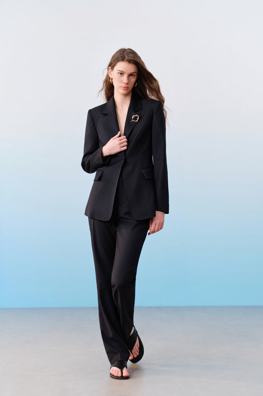 BLAACK | Wool Blend | Notch Lapel 標準領套裝西裝外套(配胸針)