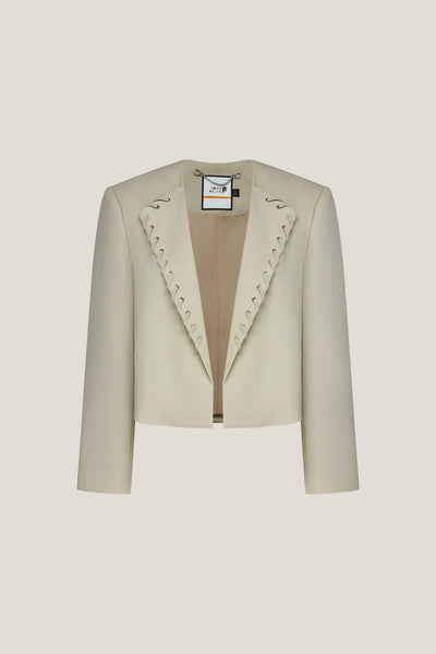 BLAACK LUXURY-luxury-100%-wool-lapel-with-metal-studs-and-self-fabric-looping-blazer-61914660-Beige