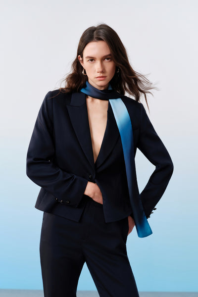 BLAACK WOMAN-blaack-peak-lapel-long-sleeve-suit-blazer-with-scarf-61915054-Blue