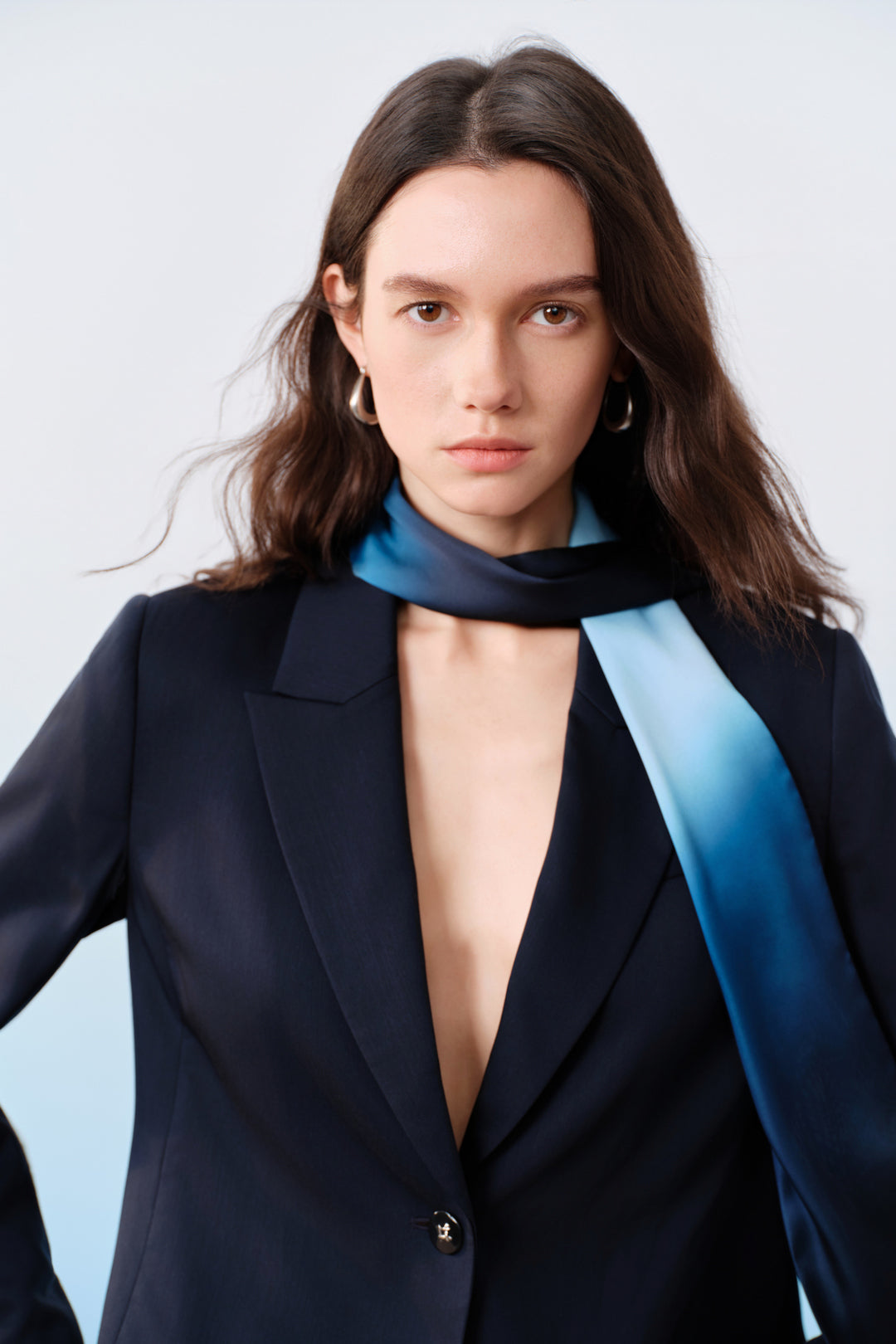 BLAACK | Peak Lapel Long Sleeve Suit Blazer With Scarf