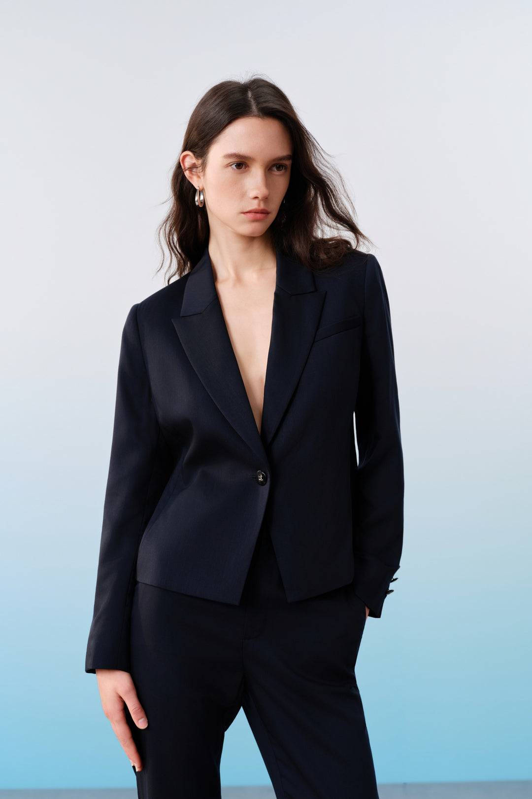 BLAACK | Peak Lapel Long Sleeve Suit Blazer With Scarf