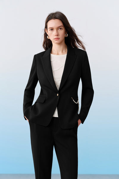 BLAACK WOMAN-blaack-peak-lapel-long-sleeve-suit-blazer-with-belt-61917033-Black