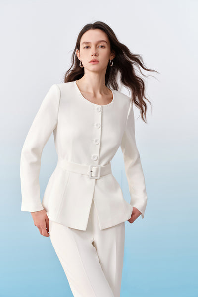 BLAACK WOMAN-blaack-round-neck-long-sleeve-suit-blazer-with-detachable-self-fabric-belt-61917043-White