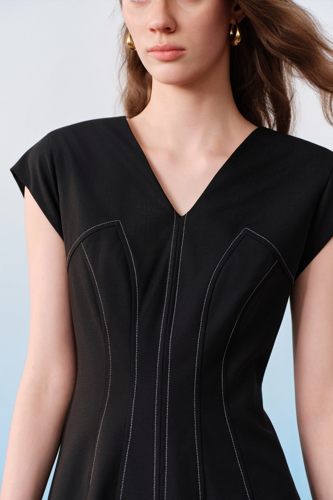 BLAACK | Wool Blend | Front And Back V-Neck Design Dress