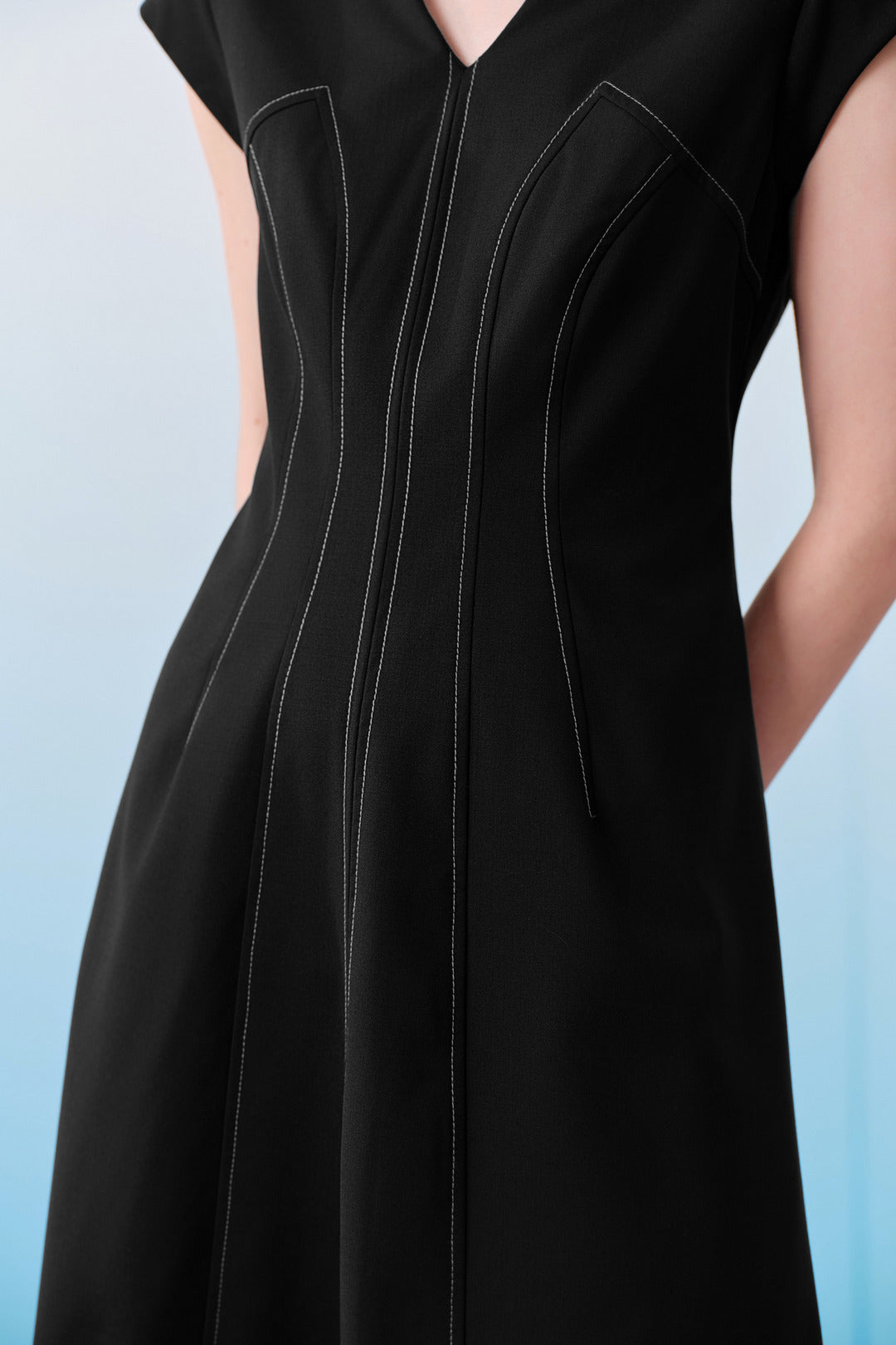 BLAACK | Wool Blend | Front And Back V-Neck Design Dress