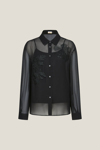 BLAACK LUXURY-luxury-100%-silk-shirt-collar-blouse-61944001-Black