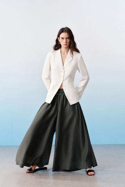 BLAACK WOMAN-blaack-palazzo-wide-leg-casual-pants-with-chain-decoration-at-waistband-61967127-Green