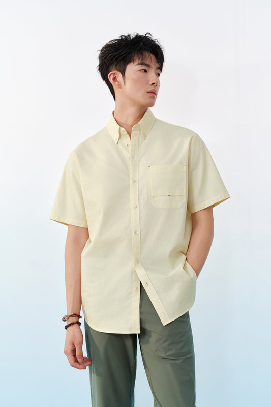 G2000 MAN-100-cotton-short-sleeve-casual-shirt-63130734-Yellow
