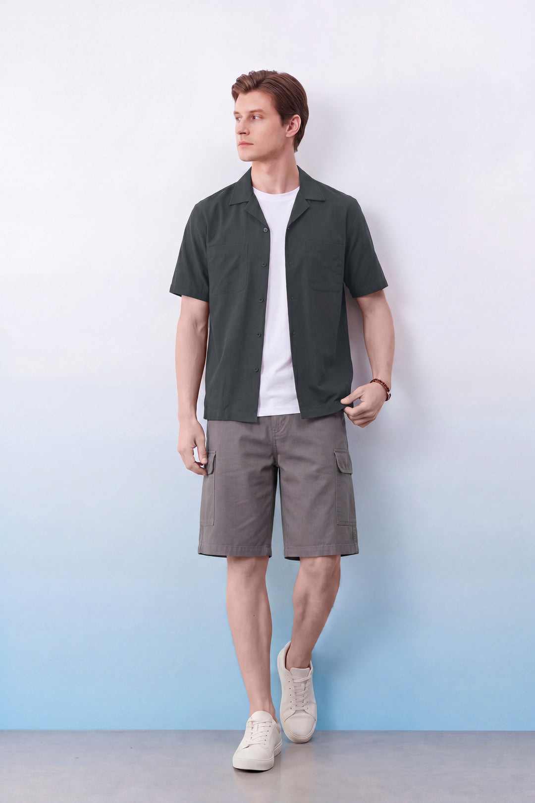 G2000 MAN-linen-blend-short-sleeve-casual-shirt-63133574-Grey