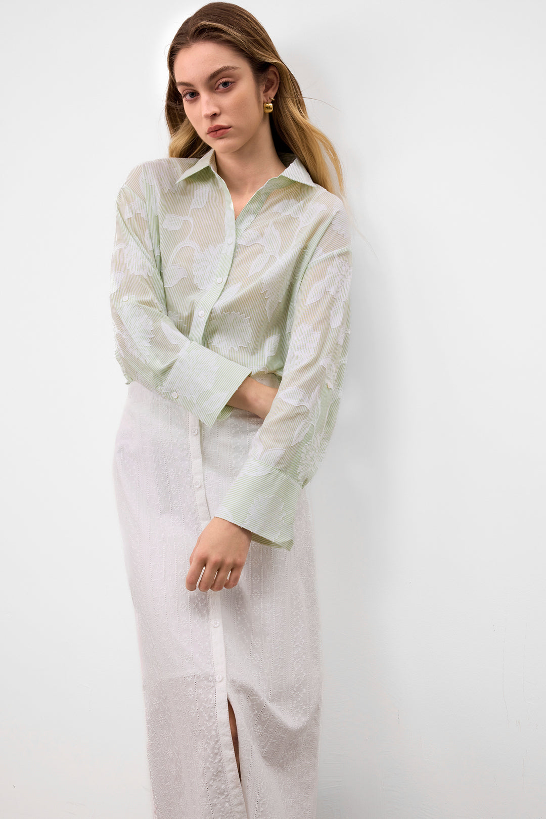 G2000 WOMAN-100%-cotton-shirt-collar-casual-shirt-63233817-Green