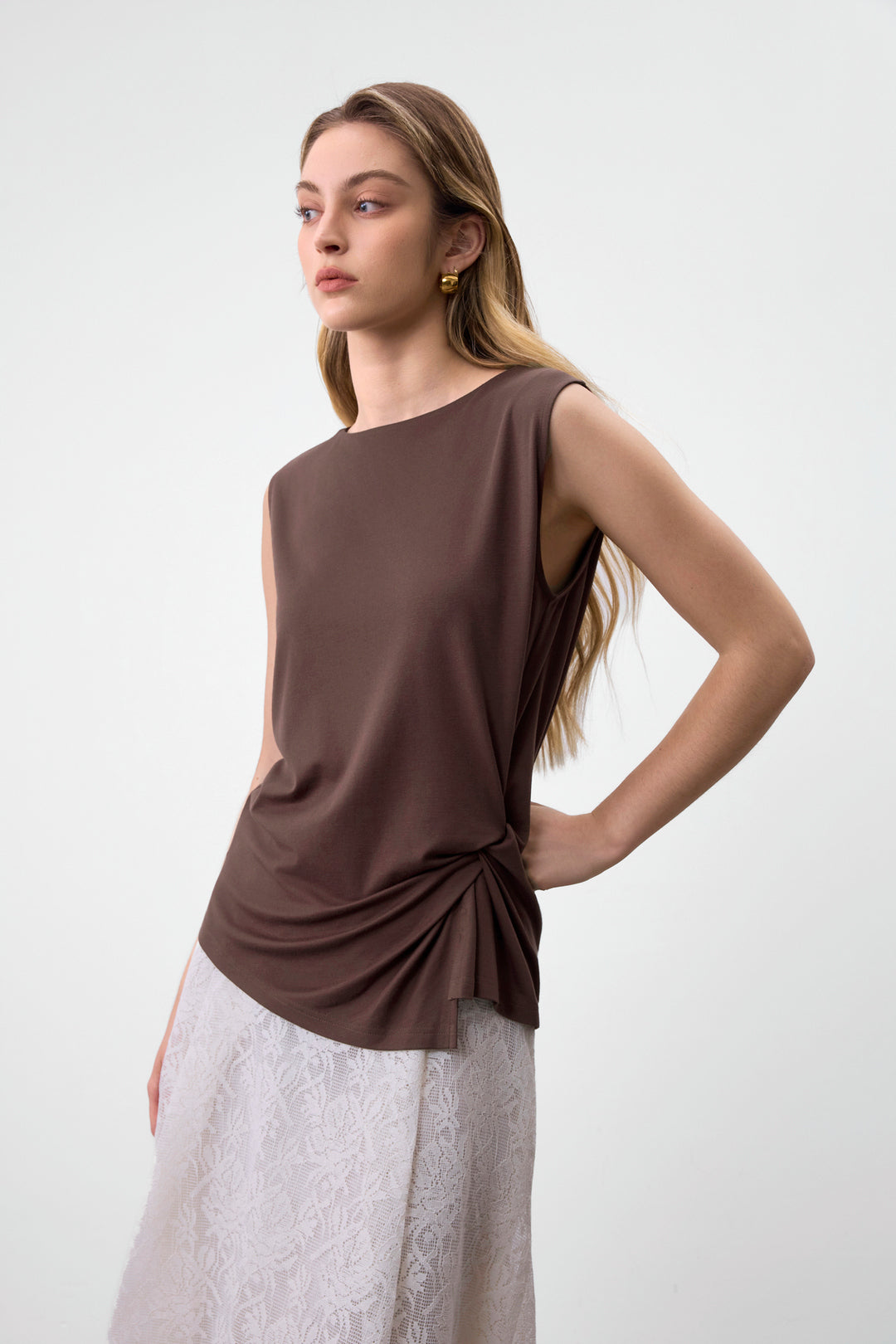 G2000 WOMAN-boat-neck-cut-and-sew-top-63242711-Brown