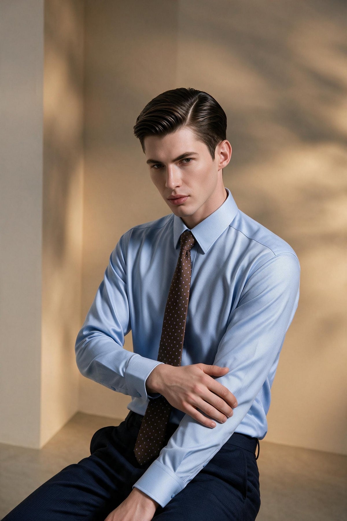 G2000 MAN-non-iron-dobby-textured-long-sleeve-dress-shirt-66121392-Blue