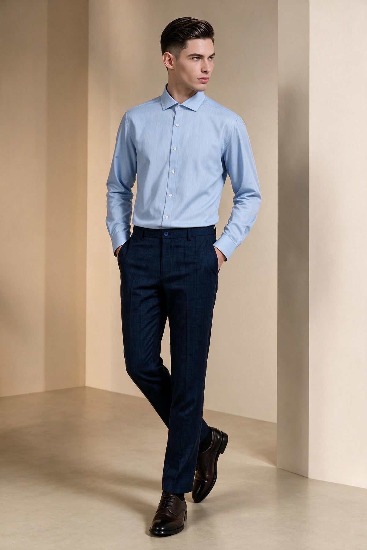 G2000 MAN-non-iron-poplin-long-sleeve-dress-shirt-66122172-Blue