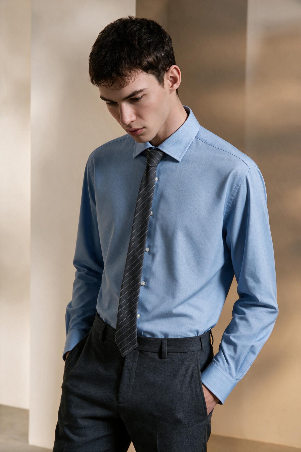 G2000 MAN-non-iron-poplin-long-sleeve-dress-shirt-66122181-Blue