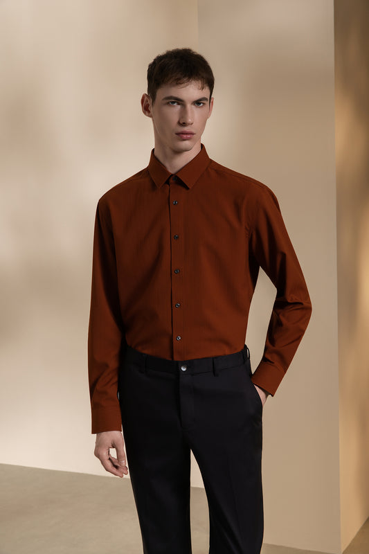 G2000 MAN-non-iron-textured-stripe-long-sleeve-dress-shirt-66122232-Red