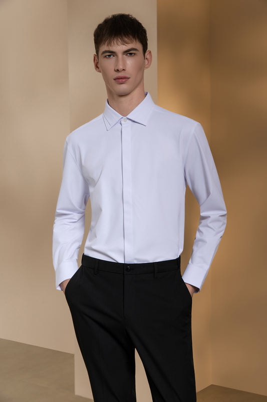 G2000 MAN-non-iron-herringbone-long-sleeve-dress-shirt-66123402-White