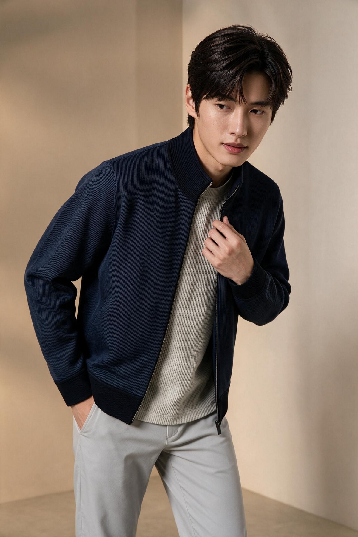 G2000 MAN-machine-washable-stand-collar-cardigan-66172124-Blue